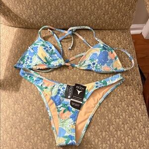 Cotton On Floral & Fruit Bikini with Blue and Peach colors